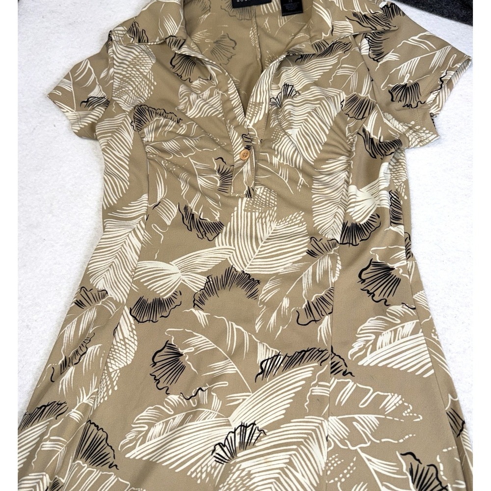 New York & Company Dress XS Tan Floral Leaf Short Sleeve Collared Midi - Picture 6 of 10